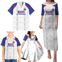 Custom Haiti Football Family Matching Puletasi and Hawaiian Shirt Les Grenadiers Veve Haitian Vodou White Version - Wonder Print Shop
