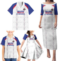 Custom Haiti Football Family Matching Puletasi and Hawaiian Shirt Les Grenadiers Veve Haitian Vodou White Version - Wonder Print Shop