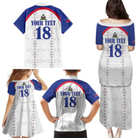 Custom Haiti Football Family Matching Puletasi and Hawaiian Shirt Les Grenadiers Veve Haitian Vodou White Version - Wonder Print Shop