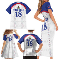 Custom Haiti Football Family Matching Short Sleeve Bodycon Dress and Hawaiian Shirt Les Grenadiers Veve Haitian Vodou White Version - Wonder Print Shop