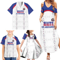 Custom Haiti Football Family Matching Summer Maxi Dress and Hawaiian Shirt Les Grenadiers Veve Haitian Vodou White Version - Wonder Print Shop
