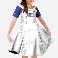 Custom Haiti Football Kid Short Sleeve Dress Les Grenadiers Veve Haitian Vodou White Version - Wonder Print Shop