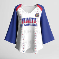 Custom Haiti Football Kimono Sleeve Blouse Les Grenadiers Veve Haitian Vodou White Version - Wonder Print Shop
