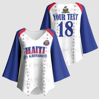 Custom Haiti Football Kimono Sleeve Blouse Les Grenadiers Veve Haitian Vodou White Version - Wonder Print Shop