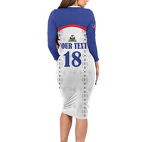 Custom Haiti Football Long Sleeve Bodycon Dress Les Grenadiers Veve Haitian Vodou White Version - Wonder Print Shop