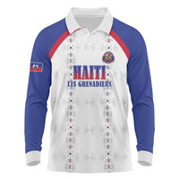 Custom Haiti Football Long Sleeve Polo Shirt Les Grenadiers Veve Haitian Vodou White Version - Wonder Print Shop