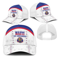 Haiti Football Mesh Trucker Cap Les Grenadiers Veve Haitian Vodou White Version - Wonder Print Shop