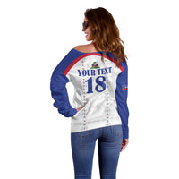 Custom Haiti Football Off Shoulder Sweater Les Grenadiers Veve Haitian Vodou White Version - Wonder Print Shop