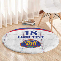 Custom Haiti Football Round Carpet Les Grenadiers Veve Haitian Vodou White Version - Wonder Print Shop