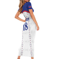 Custom Haiti Football Short Sleeve Bodycon Dress Les Grenadiers Veve Haitian Vodou White Version - Wonder Print Shop