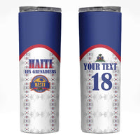 Custom Haiti Football Skinny Tumbler Les Grenadiers Veve Haitian Vodou White Version - Wonder Print Shop