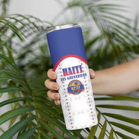 Custom Haiti Football Skinny Tumbler Les Grenadiers Veve Haitian Vodou White Version - Wonder Print Shop