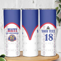 Custom Haiti Football Skinny Tumbler Les Grenadiers Veve Haitian Vodou White Version - Wonder Print Shop