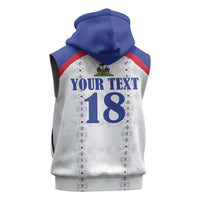 Custom Haiti Football Sleeveless Zip Hoodie Les Grenadiers Veve Haitian Vodou White Version - Wonder Print Shop