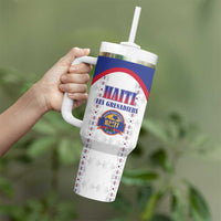 Custom Haiti Football Tumbler With Handle Les Grenadiers Veve Haitian Vodou White Version - Wonder Print Shop