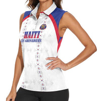 Custom Haiti Football Women Sleeveless Polo Shirt Les Grenadiers Veve Haitian Vodou White Version - Wonder Print Shop