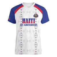 Custom Haiti Football Women V-Neck T-Shirt Les Grenadiers Veve Haitian Vodou White Version - Wonder Print Shop