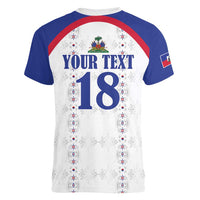 Custom Haiti Football Women V-Neck T-Shirt Les Grenadiers Veve Haitian Vodou White Version - Wonder Print Shop