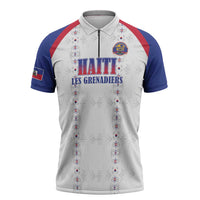 Custom Haiti Football Zipper Polo Shirt Les Grenadiers Veve Haitian Vodou White Version - Wonder Print Shop