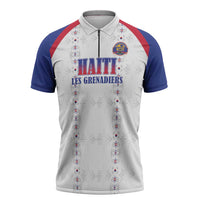 Custom Haiti Football Zipper Polo Shirt Les Grenadiers Veve Haitian Vodou White Version - Wonder Print Shop