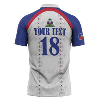 Custom Haiti Football Zipper Polo Shirt Les Grenadiers Veve Haitian Vodou White Version - Wonder Print Shop