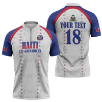 Custom Haiti Football Zipper Polo Shirt Les Grenadiers Veve Haitian Vodou White Version - Wonder Print Shop