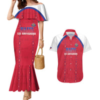 Custom Haiti Football Couples Matching Mermaid Dress and Hawaiian Shirt Les Grenadiers Veve Haitian Vodou Red Version - Wonder Print Shop