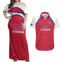 Custom Haiti Football Couples Matching Off Shoulder Maxi Dress and Hawaiian Shirt Les Grenadiers Veve Haitian Vodou Red Version - Wonder Print Shop