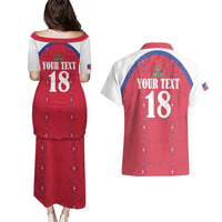 Custom Haiti Football Couples Matching Puletasi and Hawaiian Shirt Les Grenadiers Veve Haitian Vodou Red Version - Wonder Print Shop