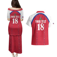 Custom Haiti Football Couples Matching Puletasi and Hawaiian Shirt Les Grenadiers Veve Haitian Vodou Red Version - Wonder Print Shop