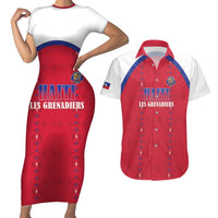 Custom Haiti Football Couples Matching Short Sleeve Bodycon Dress and Hawaiian Shirt Les Grenadiers Veve Haitian Vodou Red Version - Wonder Print Shop
