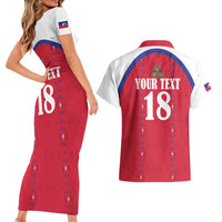 Custom Haiti Football Couples Matching Short Sleeve Bodycon Dress and Hawaiian Shirt Les Grenadiers Veve Haitian Vodou Red Version - Wonder Print Shop