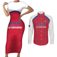 Custom Haiti Football Couples Matching Short Sleeve Bodycon Dress and Long Sleeve Button Shirt Les Grenadiers Veve Haitian Vodou Red Version - Wonder Print Shop
