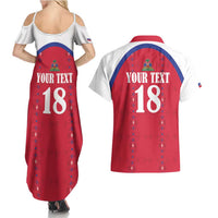 Custom Haiti Football Couples Matching Summer Maxi Dress and Hawaiian Shirt Les Grenadiers Veve Haitian Vodou Red Version - Wonder Print Shop