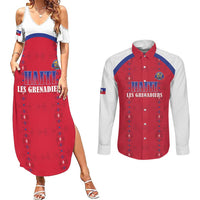 Custom Haiti Football Couples Matching Summer Maxi Dress and Long Sleeve Button Shirt Les Grenadiers Veve Haitian Vodou Red Version - Wonder Print Shop