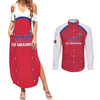 Custom Haiti Football Couples Matching Summer Maxi Dress and Long Sleeve Button Shirt Les Grenadiers Veve Haitian Vodou Red Version - Wonder Print Shop