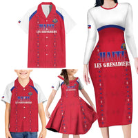 Custom Haiti Football Family Matching Long Sleeve Bodycon Dress and Hawaiian Shirt Les Grenadiers Veve Haitian Vodou Red Version - Wonder Print Shop