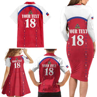 Custom Haiti Football Family Matching Long Sleeve Bodycon Dress and Hawaiian Shirt Les Grenadiers Veve Haitian Vodou Red Version - Wonder Print Shop