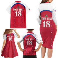 Custom Haiti Football Family Matching Long Sleeve Bodycon Dress and Hawaiian Shirt Les Grenadiers Veve Haitian Vodou Red Version - Wonder Print Shop