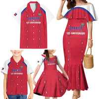 Custom Haiti Football Family Matching Mermaid Dress and Hawaiian Shirt Les Grenadiers Veve Haitian Vodou Red Version - Wonder Print Shop