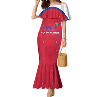 Custom Haiti Football Family Matching Mermaid Dress and Hawaiian Shirt Les Grenadiers Veve Haitian Vodou Red Version - Wonder Print Shop