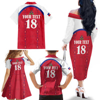 Custom Haiti Football Family Matching Off The Shoulder Long Sleeve Dress and Hawaiian Shirt Les Grenadiers Veve Haitian Vodou Red Version - Wonder Print Shop