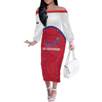 Custom Haiti Football Family Matching Off The Shoulder Long Sleeve Dress and Hawaiian Shirt Les Grenadiers Veve Haitian Vodou Red Version - Wonder Print Shop