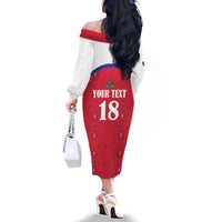 Custom Haiti Football Family Matching Off The Shoulder Long Sleeve Dress and Hawaiian Shirt Les Grenadiers Veve Haitian Vodou Red Version - Wonder Print Shop