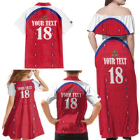 Custom Haiti Football Family Matching Off Shoulder Maxi Dress and Hawaiian Shirt Les Grenadiers Veve Haitian Vodou Red Version - Wonder Print Shop