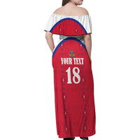 Custom Haiti Football Family Matching Off Shoulder Maxi Dress and Hawaiian Shirt Les Grenadiers Veve Haitian Vodou Red Version - Wonder Print Shop