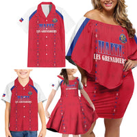 Custom Haiti Football Family Matching Off Shoulder Short Dress and Hawaiian Shirt Les Grenadiers Veve Haitian Vodou Red Version - Wonder Print Shop