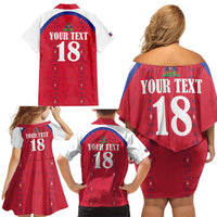 Custom Haiti Football Family Matching Off Shoulder Short Dress and Hawaiian Shirt Les Grenadiers Veve Haitian Vodou Red Version - Wonder Print Shop