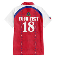 Custom Haiti Football Family Matching Off Shoulder Short Dress and Hawaiian Shirt Les Grenadiers Veve Haitian Vodou Red Version - Wonder Print Shop
