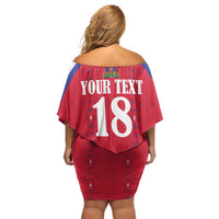 Custom Haiti Football Family Matching Off Shoulder Short Dress and Hawaiian Shirt Les Grenadiers Veve Haitian Vodou Red Version - Wonder Print Shop